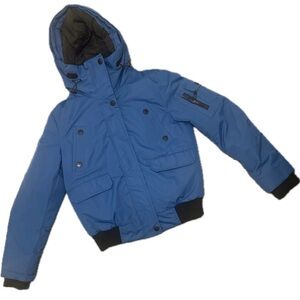 Noize Outerwear Size M Amaya Women’s Blue Hooded Short Bomber Jacket Vegan